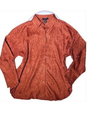 NWT House of Harlow 1960 Rust Orange Textured Button-Up Shirt Large